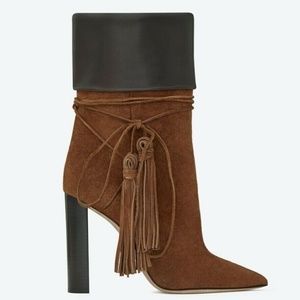 NIB SAINT LAURENT Brown Suede Leather Tanger Boots
